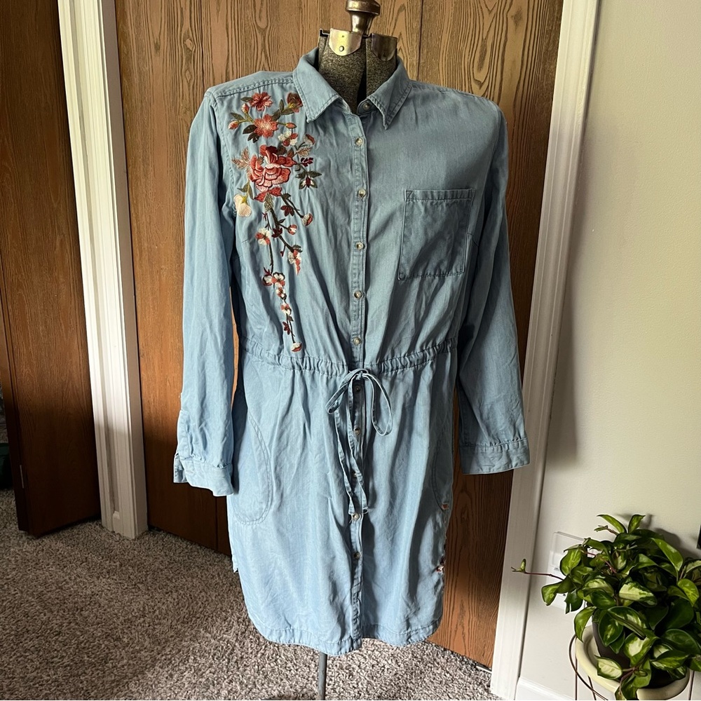 A.N.A Chambray Embroidered Shirtdress